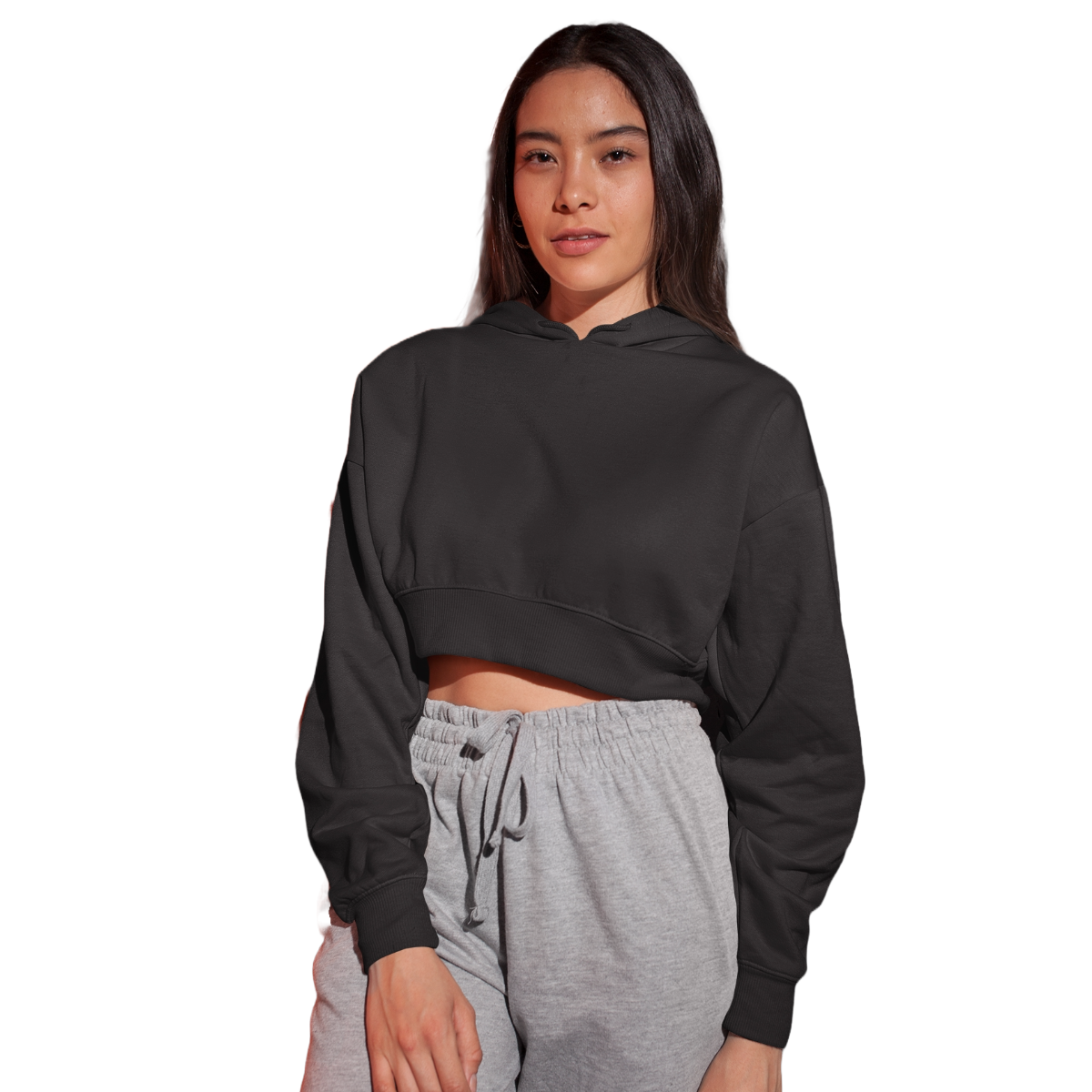 Women's Crop Hoodie - Black (Plain)