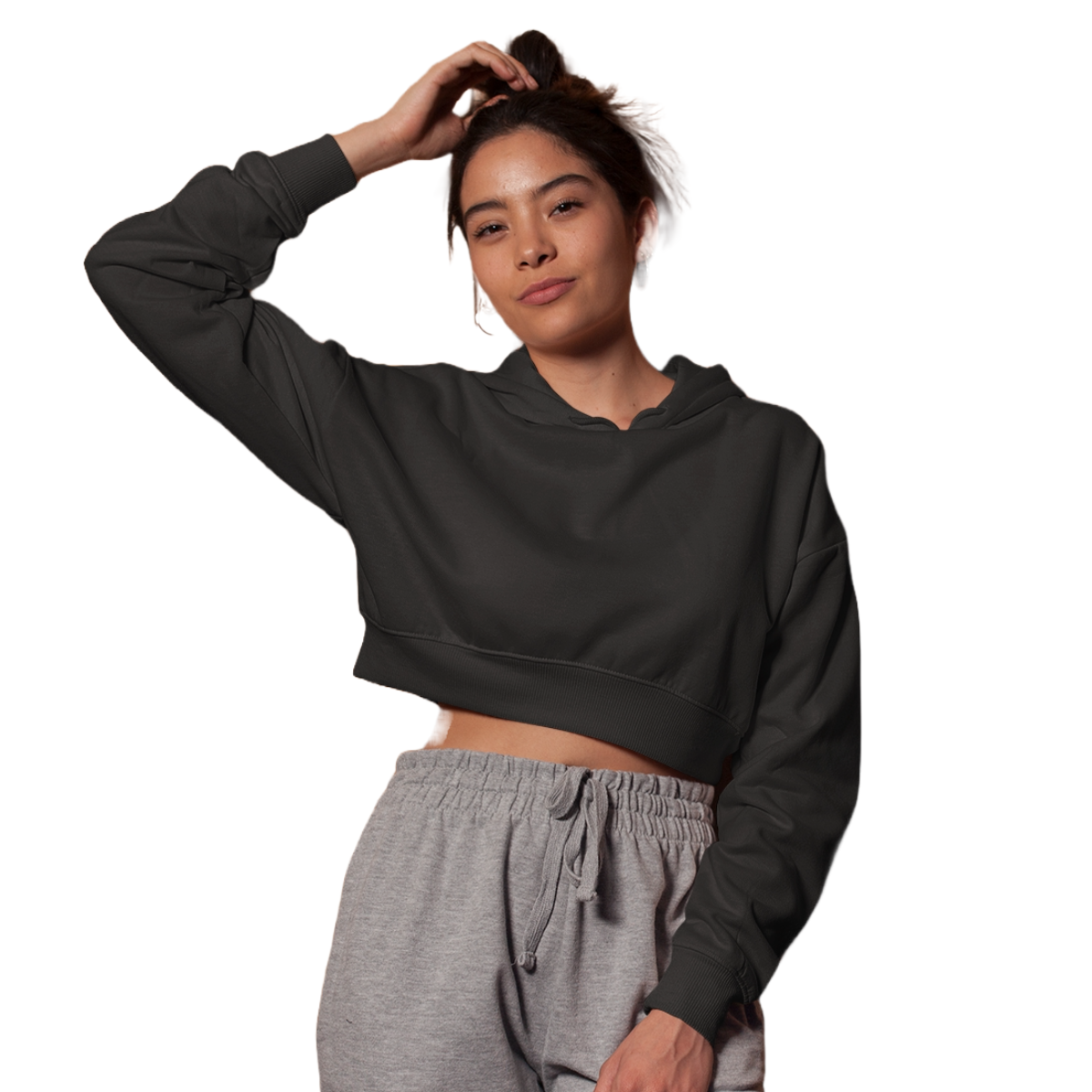 Women's Crop Hoodie - Black (Plain)