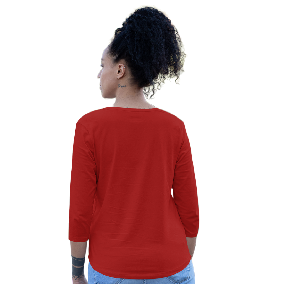 Women's 3/4 Sleeve T-shirt - Red (Plain)