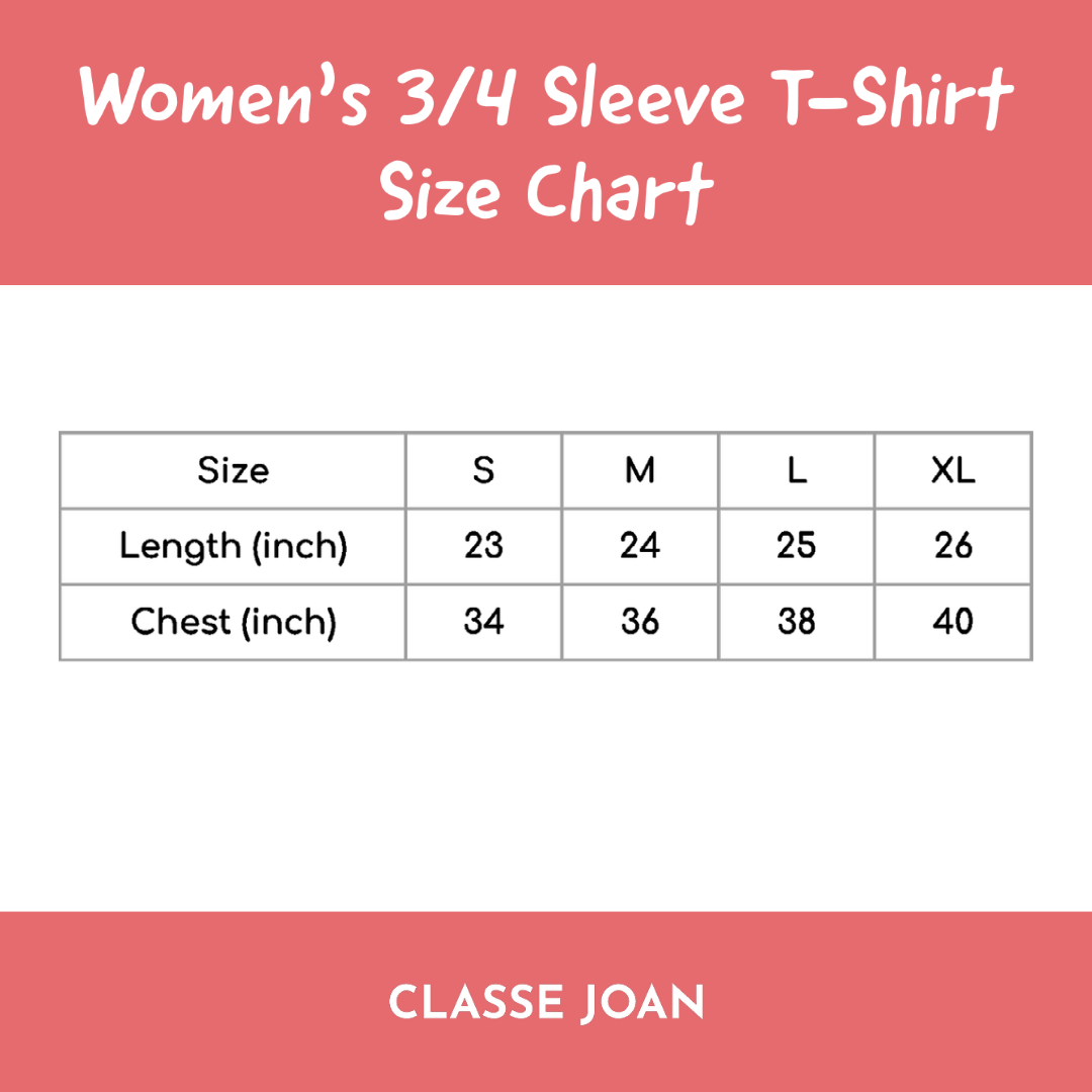 Women's 3/4 Sleeve T-shirt - White (Plain)