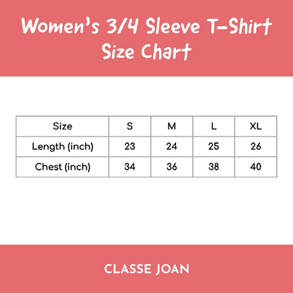 Women's 3/4 Sleeve T-shirt - White (Plain)