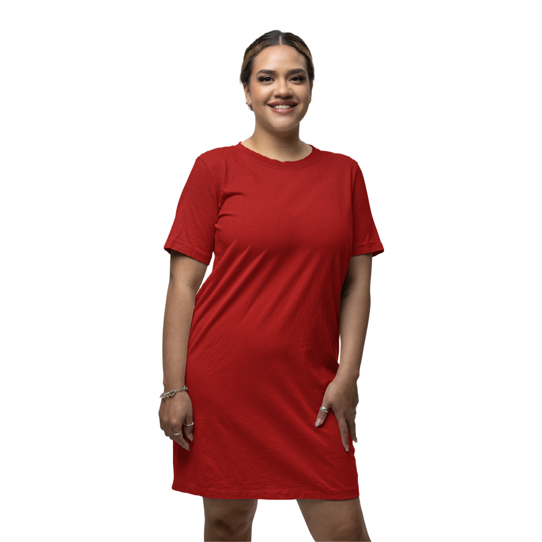 Women's T-shirt Dress - Red (Plain)