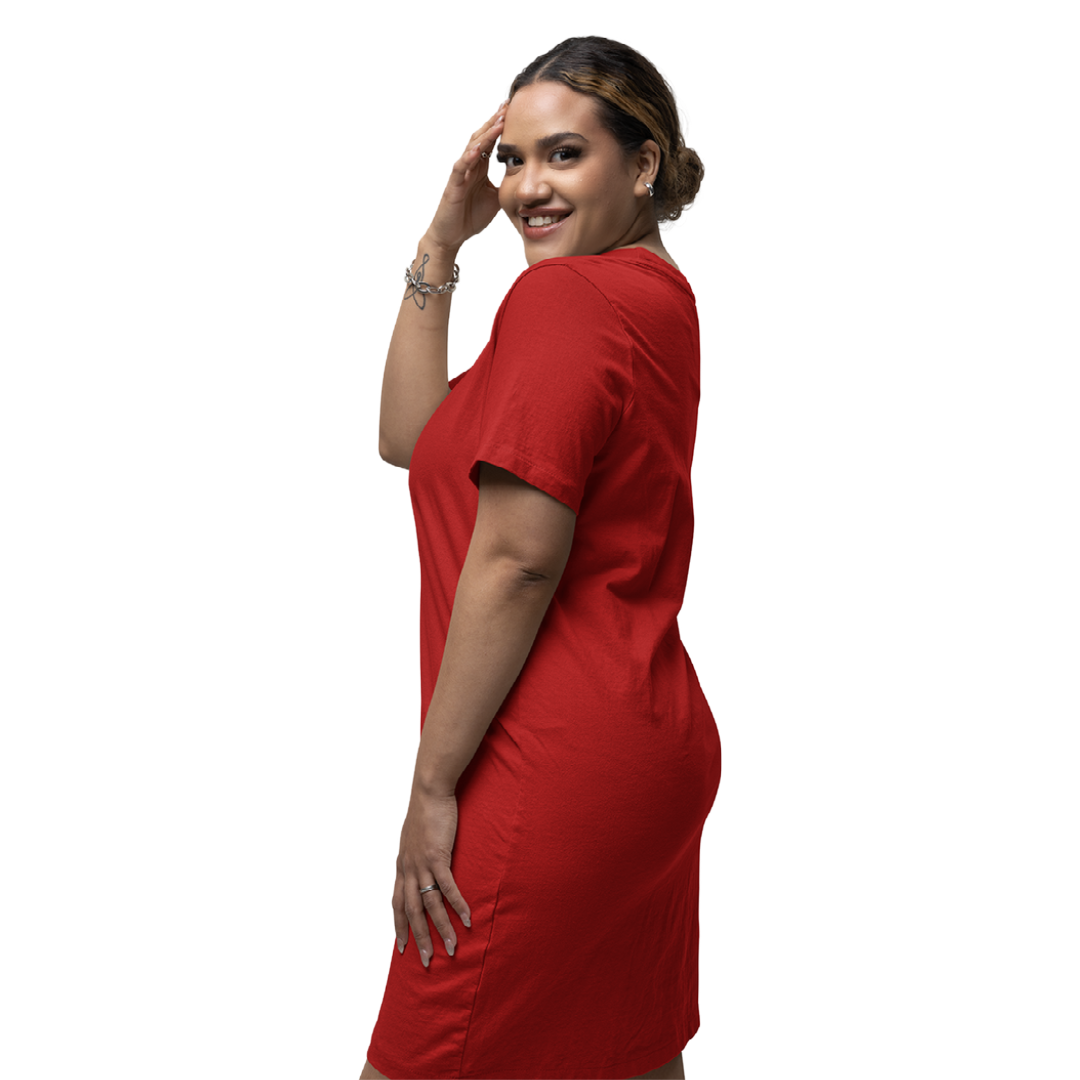 Women's T-shirt Dress - Red (Plain)